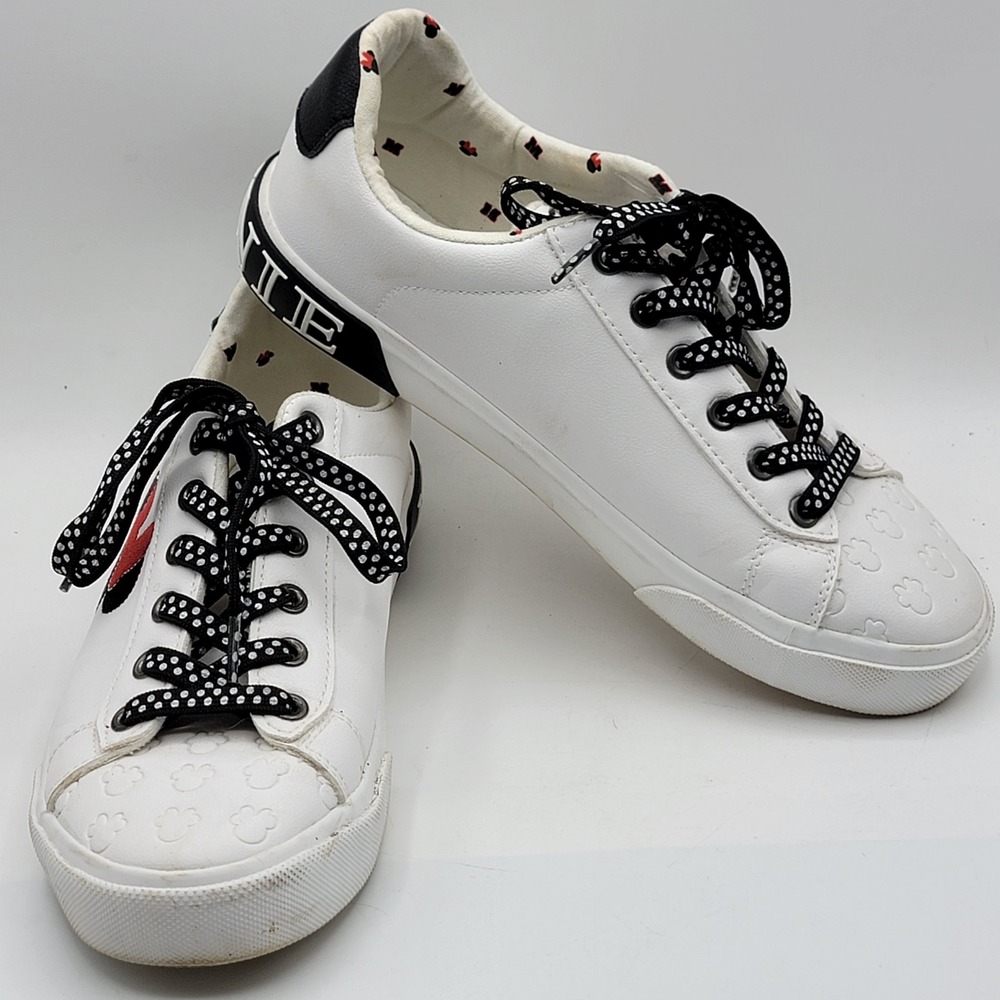 Ground Up Disney Minnie Mouse White Low Top Sneakers Polka Dot Laces Women 7.5